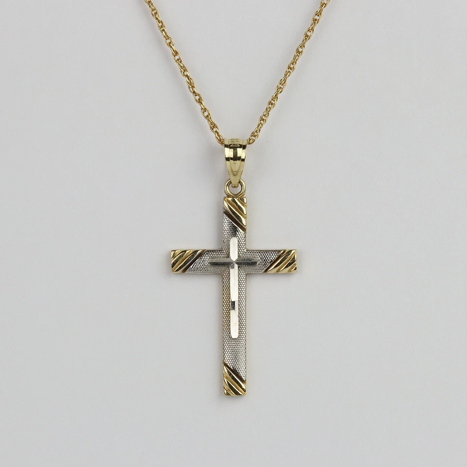 14k Yellow & White Gold Women's Cross Pendant Necklace 14" - Image 1 of 4