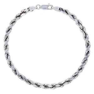 Real 14K White Gold 4mm Diamond Cut Rope Chain Bracelet Mens Womens 7.5" - Picture 1 of 11