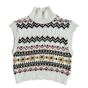 Gilet maglione girocollo Anthropologie taglia S floreale zig zag panna smerlata MORBIDO - Foto 1 di 7