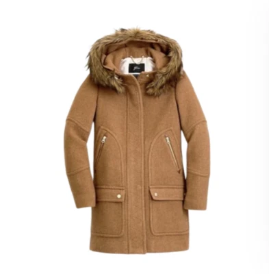 NUEVO CON ETIQUETAS JCrew Chateau Parka Chaqueta Abrigo Mujer 0 Marrón Con Capucha Tela Estadio BM948 Foto 1 de 4