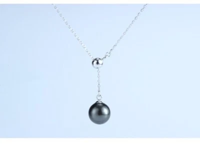 Collar colgante de plata esterlina maciza concha de mar perla negra cadena Y regalo PE3 Foto 1 de 4