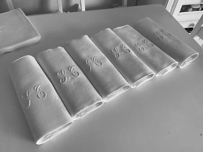 Linge Ancien 6 Serviettes  DE MARIAGE Damassé De Soie Brodé Monogramme S T - Photo 1/4