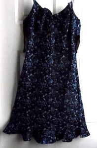 LISA JO NAVY BLUE FLORAL PAISLEY SPAGHETTI STRAPS EMPIRE SHORT DRESS SMALL 4-6 - Picture 1 of 10