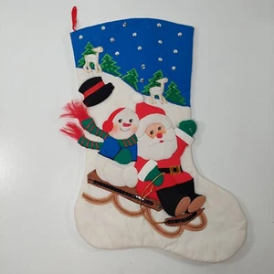 Vintage Christmas Stocking Puffy Santa Snowman w Sequins - Picture 1 of 7