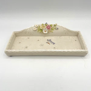 Jewelry Keys Glasses Trinket Tray - Resin with 3D Flowers, Butterfly, Rhinestone - Picture 1 of 6