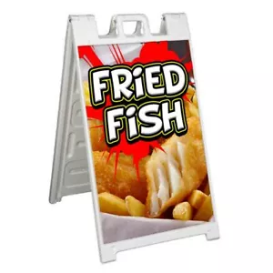 FRITTIERTER FISCH Signikade 24x36 Aframe Bürgersteig Schild Banner Aufkleber SEAFOOD FRIED FOOD - Bild 1 von 9