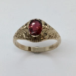 Anillo antiguo de granate victoriano de colección oro amarillo de 10 K con sello distintivo talla 11,25 - Imagen 1 de 11