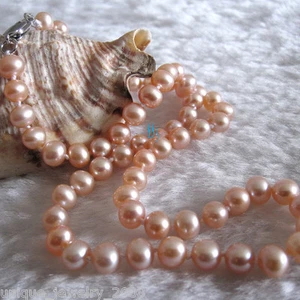 16" 5-6mm Peach Pink AA Freshwater Pearl Necklace Child Jewelry L - Picture 1 of 5