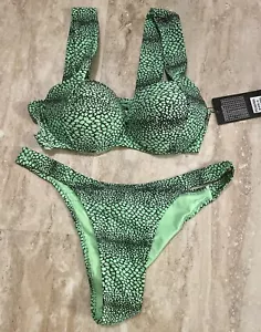 NWT Green Two Piece Snakeskin Print Swim Suit Beach Bikini Set - SMALL - Picture 1 of 3