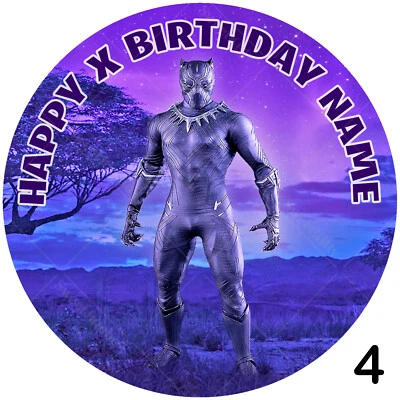 Black Panther Cake Topper Decoration Personalised Round Circle Edible Icing - image 1 of 3