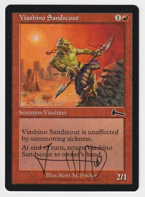 Signed Viashino Sandscout LP Urza's Legacy Artist Scott M Fischer 1999 MTG Magic - Image 1 of 2