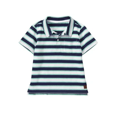 Camisa polo listrada Janie & Jack masculina tamanho 4 Lighthouse Way branca azul-petróleo - Imagem 1 de 4