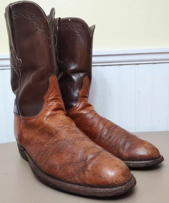 LUCCHESE Mens 12 D Handmade Smooth Quill Exotic Brown Cognac Ostrich Boots - Image 1 of 4