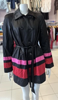 INC International Concepts Sz Large Black Colorblock Belted Trench Coat - Image 1 of 4