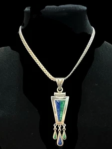 Vintage Taxco Sterling Anhänger Azteken Design mit Malachit & Lapis Quasten 18,7g - Bild 1 von 6