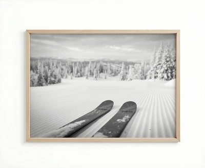 Arte de pared de snowboard vintage, póster de esquí en blanco y negro, impresión de decoración de cabaña de esquí Foto 1 de 4