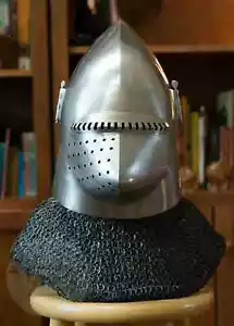 Mittelalter Churburg Bascinet Helm, Kettenhemdhelm, 16 Gauge Stahlhelm - Bild 1 von 2
