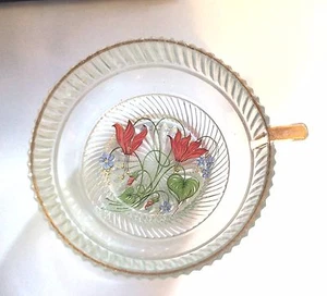 VINTAGE FOUR PIECE DIAMOND CUT SALAD BOWL SET FLORAL WITH GOLD TRIM - Picture 1 of 2
