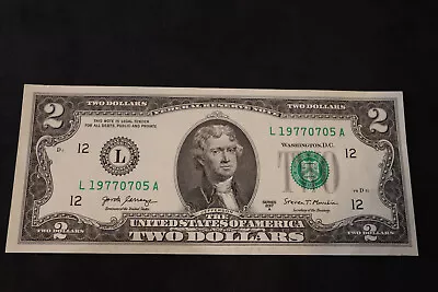 2017A TWO DOLLAR FANCY BIRTHDAY/ANNIV NOTE. JULY 05, 1977 SN # L 19770705 A  UNC - Image 1 of 2