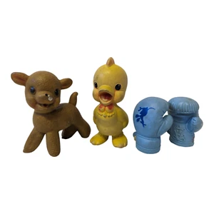 Lot (3) Vintage Baby Rubber Squeak Squeaky Toys - Lamb, Chick, Boxing Gloves - Picture 1 of 4