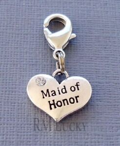 Heart Wedding Clip On Charm Lobster Clasp fits Link Chain