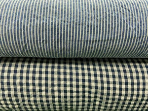 100% Cotton Colourwoven Seersucker Cotton by 1/2M* Pin Stripe Gingham Check Blue - Picture 1 of 6