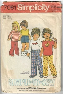 SIMPLICITY 7061 Vintage Sewing Pattern Toddlers' & Child's Pants, Shorts - Picture 1 of 2