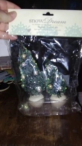 SET OF 2 Department 56 Snow Dream Snowbabies Topiary Tree In Pot Mint In Package - Picture 1 of 2