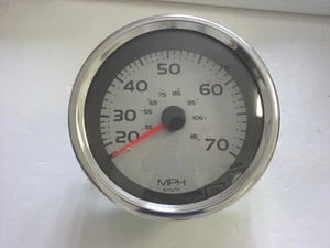 BOAT GAUGE BLOWOUT - TELEFLEX SILVER 5” OD LARGE 70 MPH SPEEDOMETER~SPEEDO GAUGE - Picture 1 of 3