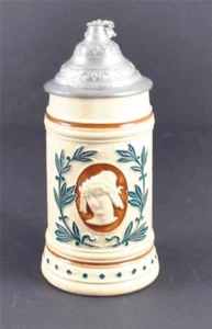 Cerámica de gres GESETZL estampada vintage cubierta de peltre Stein CK&Cie O5L c1917 - Imagen 1 de 12