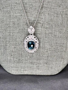 Judith Ripka London Blue Topaz CZ 925 Sterling Silver Enhancer Pendant NECKLACE - Picture 1 of 14