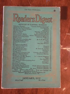Readers Digest January 1937 Fletcher Pratt Lusitania Lincoln Steffens Rex Beach - Imagen 1 de 2