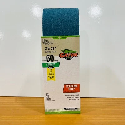 ALI INDUSTRIES Ali Gator Sanding Belt, Extreme Duty, Special Ceramic, 60-Grit, 3" x 21", 5-Pk.