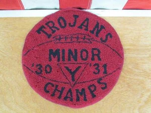 Vintage 1930 Trojans Basketball YMCA Champs Large Chenille Patch 7" Antique 1931 - Picture 1 of 5