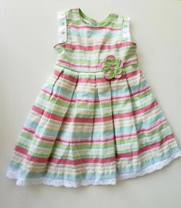 Blueberi Boulevard Pastel Striped Dress Size Toddler Girls 2T Eyelet Lace Tie - Picture 1 of 6