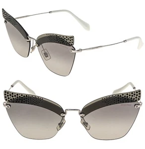 MIU MIU 56T NOIR MU56TS Silver Mirrored Black Crystal Pave Rimless Sunglasses - Picture 1 of 11
