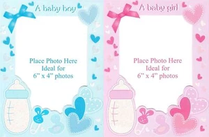6 Baby Birth Announcement Personalise Photo Frame Glitter Card Envelope New Born - Picture 1 of 3