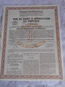 Vintage Aktienzertifikat Aktien Anleihen Aktion Societe Indochinoise D'Electricite - Bild 1 von 3