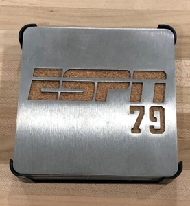 ESPN 79 ESPN79 set of 4 metal coasters with holder Sports Collectible - Picture 1 of 3
