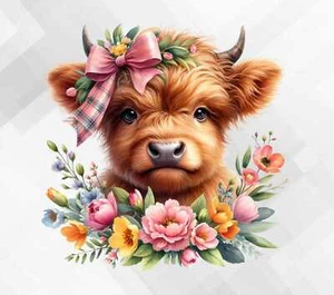 Floral Highland Cow Vinyl Aufkleber Aufkleber Ty746 - Bild 1 von 5