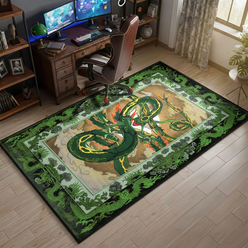 Alfombra Rayquaza Brillante, Alfombra Dragón Japonés, Alfombra Pokémon Verde, Decoración Foto 1 de 4