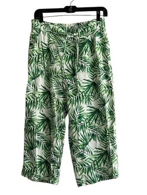 Marc New York Linen Capri Pants Med Green White Palm Trees Island  Beach Cruise - Image 1 of 4