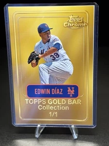 Edwin Diaz 4x6 New York Mets MLB-Gold bar collection +top loader/stand - Picture 1 of 8