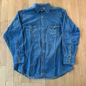 Y2K Big Mac WorkWear Blu Denim Perla Snap Manica Lunga Cotone Bottoni Uomo XL - Foto 1 di 9