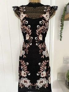 Karen Millen Black Lace Overlay Embroidered Occasion Dress RRP £295 U.K. 10 - Picture 1 of 8