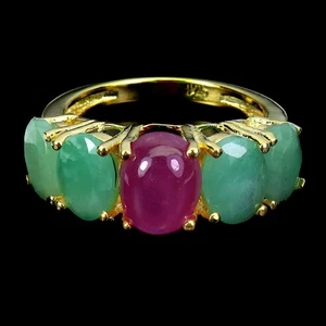 925 Sterling Silver Ring Oval Ruby 9x7mm Emerald Natural Gemstone Jewelry Size 9 - Picture 1 of 14