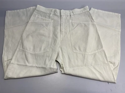 Calça Feminina Nili Lotan Pedra Off White Tamanho 6 Shon Cintura Média Barril Perna Algodão - Imagem 1 de 4