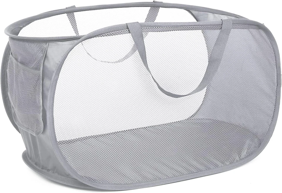 Durable Collapsible Laundry Baskets, Mesh Pop up Laundry Hamper with Side Pocket - Image 1 of 4