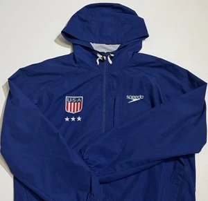 Speedo Team USA Shield Embroidered Windbreaker Adult Sz XL Blue Lined - Picture 1 of 10
