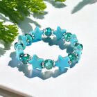 Silver Plated Turquoise Bracelet Star & Crystal Charm Stretch Bead Friendship